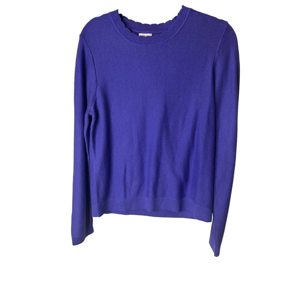 J.Crew Womens Medium Scalloped Crewneck Sweater Forest Green Textured Knit CP348